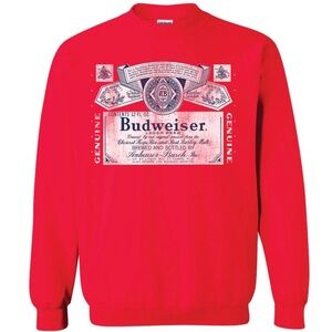 Brew City Budweiser Vintage 1966 Distressed Label Crewneck Red Sweatshirt Large